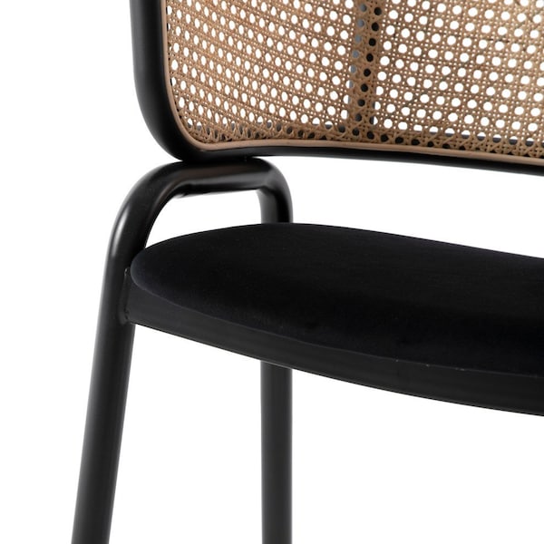 Leisuremod Ervilla Dining Chair with Stainless Steel Legs Velvet Seat and Wicker Back, Black, 2PK - EC20BL2
