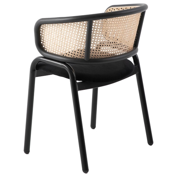 Leisuremod Ervilla Dining Chair with Stainless Steel Legs Velvet Seat and Wicker Back, Black, 2PK - EC20BL2