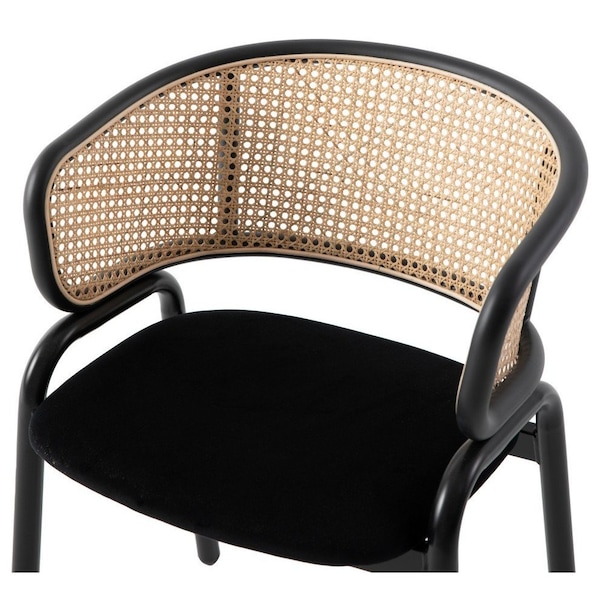 Leisuremod Ervilla Dining Chair with Stainless Steel Legs Velvet Seat and Wicker Back, Black, 2PK - EC20BL2