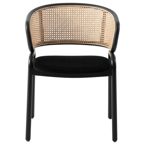 Leisuremod Ervilla Dining Chair with Stainless Steel Legs Velvet Seat and Wicker Back, Black, 2PK - EC20BL2