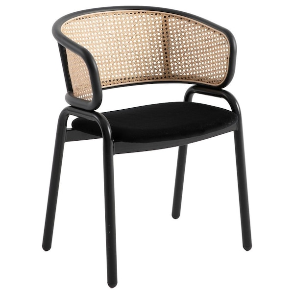 Leisuremod Ervilla Dining Chair with Stainless Steel Legs Velvet Seat and Wicker Back, Black, 2PK - EC20BL2