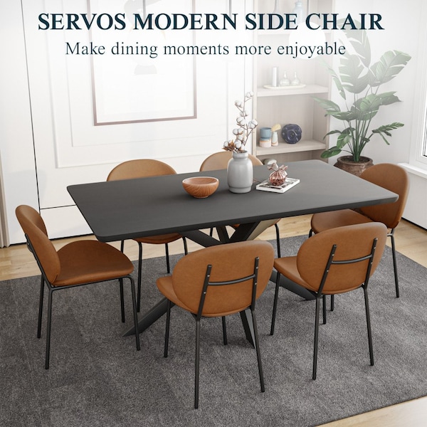 Leisuremod Servos Dining Side Chair, Upholstered Faux Leather Seat and Powder Coated Iron Frame, Dark Brown - SCBL-22DBR