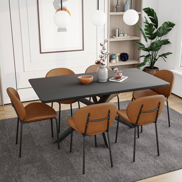 Leisuremod Servos Dining Side Chair, Upholstered Faux Leather Seat and Powder Coated Iron Frame, Dark Brown - SCBL-22DBR