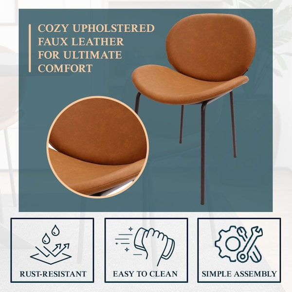 Leisuremod Servos Dining Side Chair, Upholstered Faux Leather Seat and Powder Coated Iron Frame, Dark Brown - SCBL-22DBR