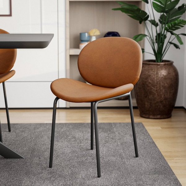 Leisuremod Servos Dining Side Chair, Upholstered Faux Leather Seat and Powder Coated Iron Frame, Dark Brown - SCBL-22DBR
