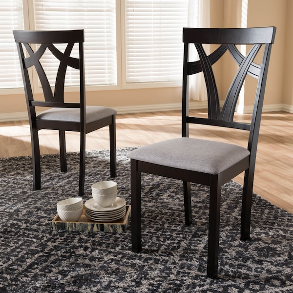 Baxton Studio Sylvia Grey Upholstered and Dark Brown Finished Dining Chair, PK2 - 142-8028