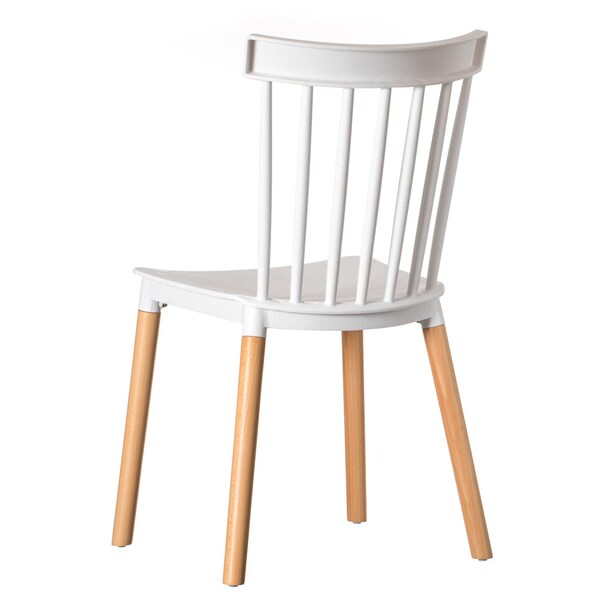 Fabulaxe Modern Plastic Dining Chair Windsor Design with Beech Wood Legs, White - QI004223.WT
