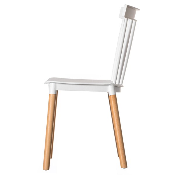 Fabulaxe Modern Plastic Dining Chair Windsor Design with Beech Wood Legs, White - QI004223.WT