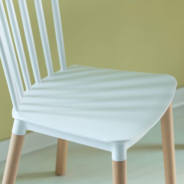 Fabulaxe Modern Plastic Dining Chair Windsor Design with Beech Wood Legs, White - QI004223.WT