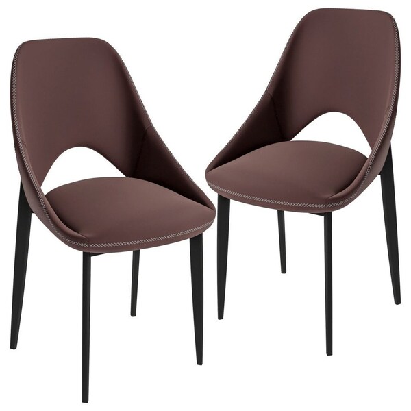 Leisuremod Amalfi Collection Fabric Modern Dining Chair in Plum Purple, 2PK - AC48PR2