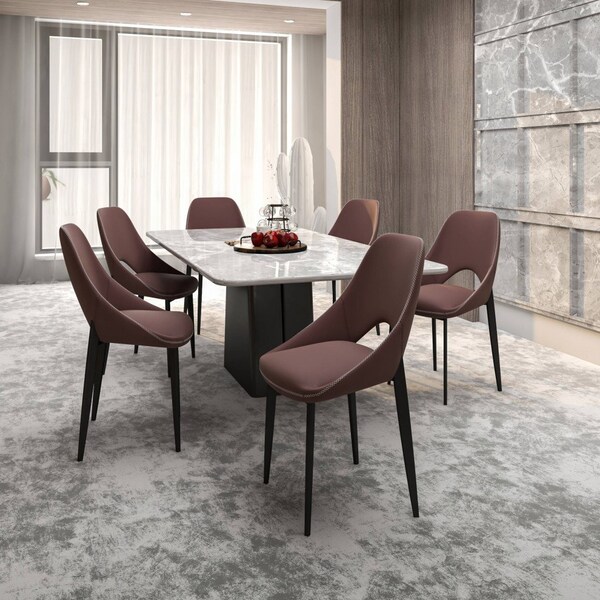 Leisuremod Amalfi Collection Fabric Modern Dining Chair in Plum Purple, 2PK - AC48PR2