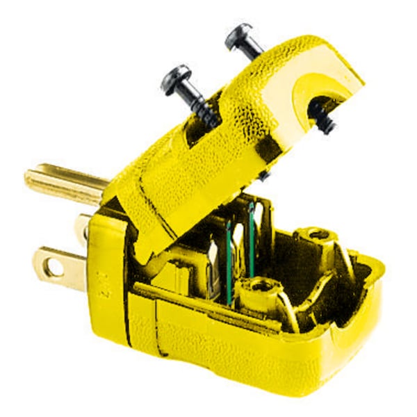 Hubbell Wiring Device-Kellems Straight Blade Devices, Male Plug, Valise Series, Industrial/Commercial Grade, Straight, 2-Pole 3-Wire Grounding, 15A 125V, 5-15P, Yellow, Single Pack - HBL5966VY