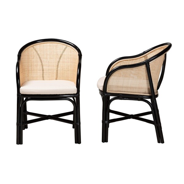 Baxton Studio Miranda Modern Bohemian Two-Tone Black and Natural Brown Rattan 2-Piece Dining Chair Set, PR - 233-2PC-13232-ZORO