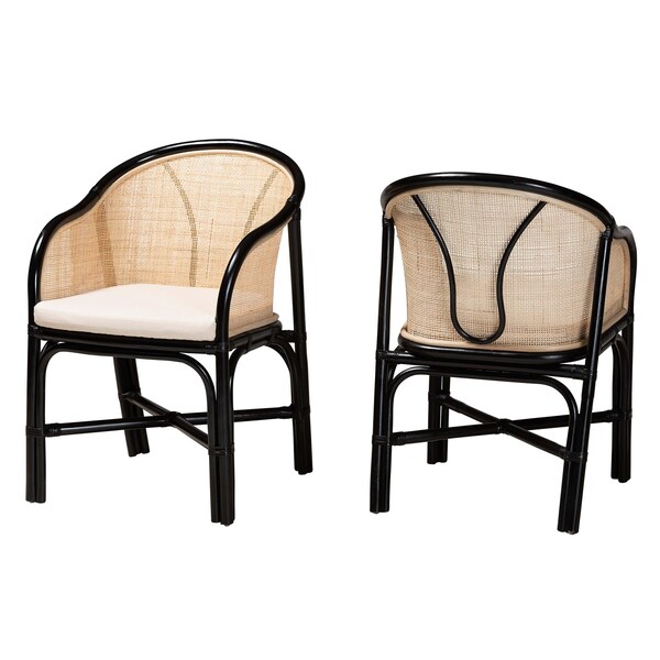 Baxton Studio Miranda Modern Bohemian Two-Tone Black and Natural Brown Rattan 2-Piece Dining Chair Set, PR - 233-2PC-13232-ZORO