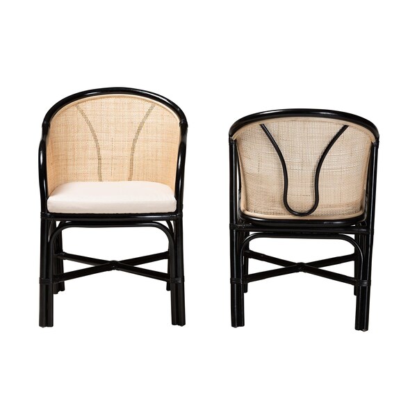 Baxton Studio Miranda Modern Bohemian Two-Tone Black and Natural Brown Rattan 2-Piece Dining Chair Set, PR - 233-2PC-13232-ZORO