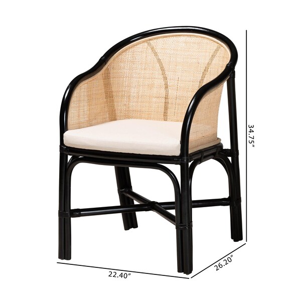 Baxton Studio Miranda Modern Bohemian Two-Tone Black and Natural Brown Rattan 2-Piece Dining Chair Set, PR - 233-2PC-13232-ZORO