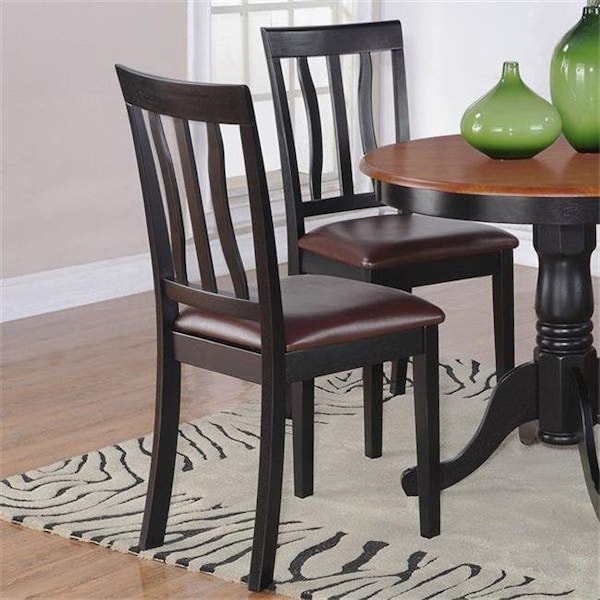 Wooden Imports Furniture Llc Wooden Imports Furniture AD01-LC-BL&CH Antique Chair Faux Leather Seat with Black and Cherry Finish - Pack of 2 - ANC-BLK-LC