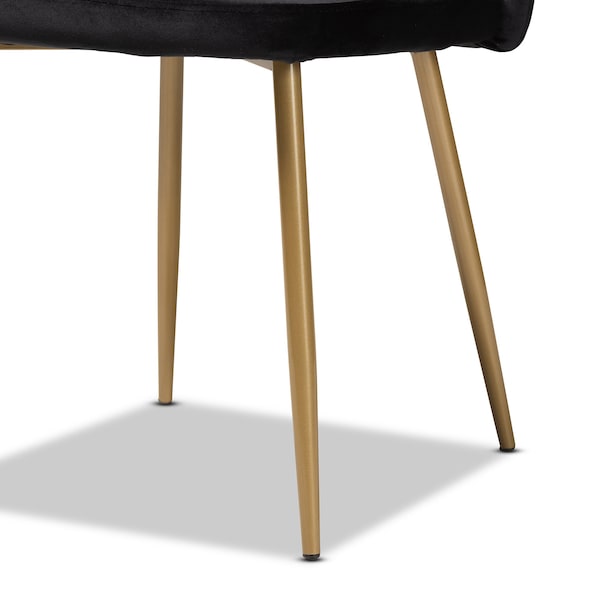 Baxton Studio Fantine Modern Luxe and Glam Black Velvet Upholstered and Gold Metal 2-Piece Dining Chair Set, PR - SET OF 2 190-11782-ZORO