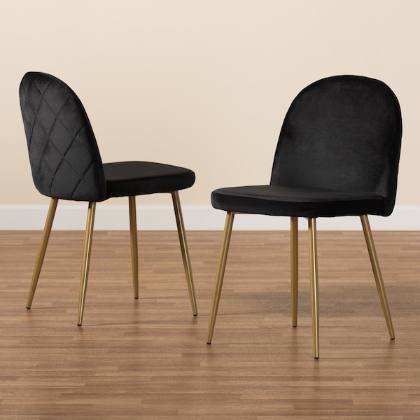 Baxton Studio Fantine Modern Luxe and Glam Black Velvet Upholstered and Gold Metal 2-Piece Dining Chair Set, PR - SET OF 2 190-11782-ZORO