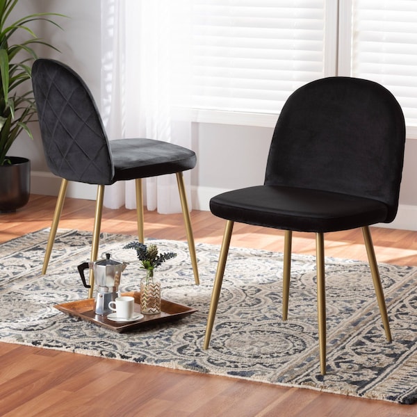 Baxton Studio Fantine Modern Luxe and Glam Black Velvet Upholstered and Gold Metal 2-Piece Dining Chair Set, PR - SET OF 2 190-11782-ZORO