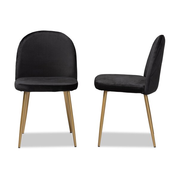 Baxton Studio Fantine Modern Luxe and Glam Black Velvet Upholstered and Gold Metal 2-Piece Dining Chair Set, PR - SET OF 2 190-11782-ZORO