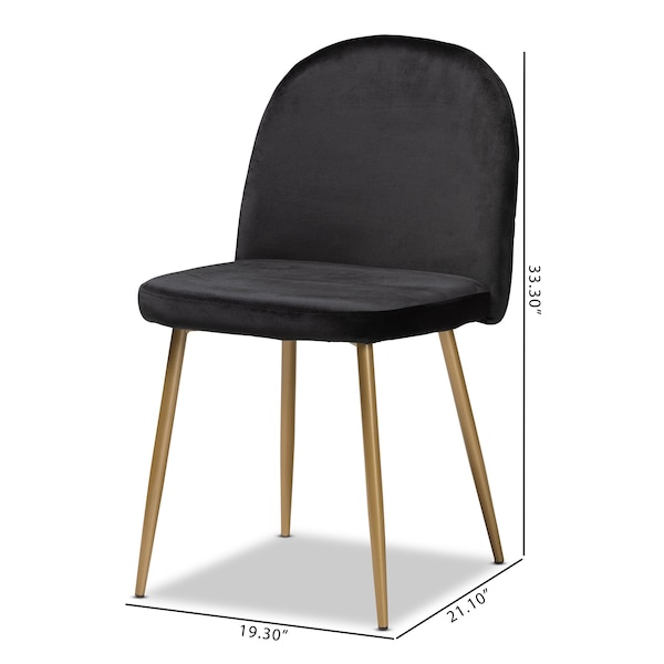 Baxton Studio Fantine Modern Luxe and Glam Black Velvet Upholstered and Gold Metal 2-Piece Dining Chair Set, PR - SET OF 2 190-11782-ZORO