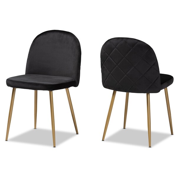 Baxton Studio Fantine Modern Luxe and Glam Black Velvet Upholstered and Gold Metal 2-Piece Dining Chair Set, PR - SET OF 2 190-11782-ZORO
