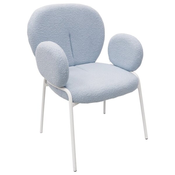Leisuremod Celestial Boucle Dining Arm Chair, White Iron Frame with Blue Fabric - CCAW-23BU