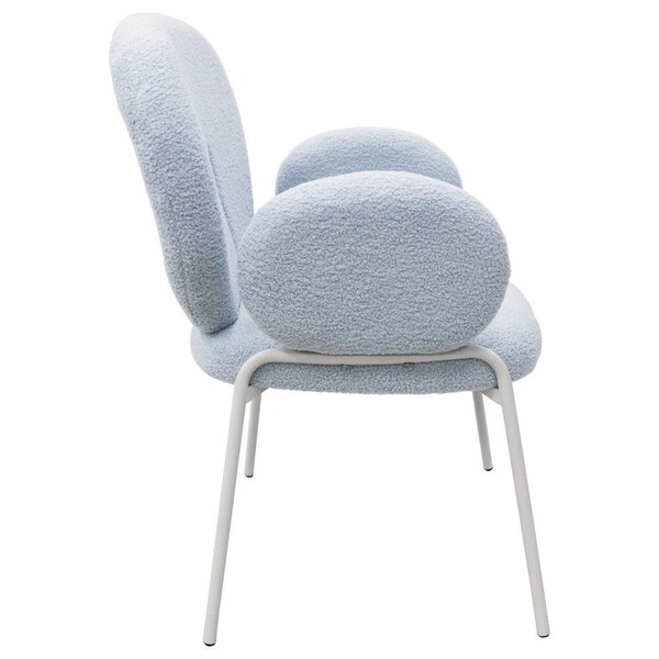 Leisuremod Celestial Boucle Dining Arm Chair, White Iron Frame with Blue Fabric - CCAW-23BU