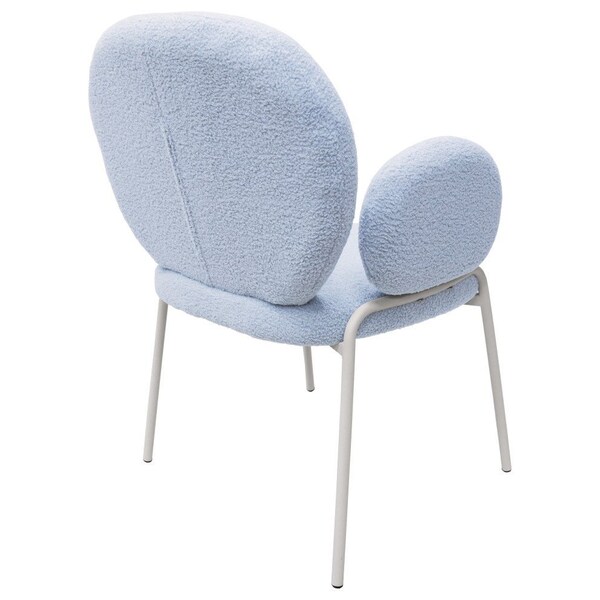 Leisuremod Celestial Boucle Dining Arm Chair, White Iron Frame with Blue Fabric - CCAW-23BU