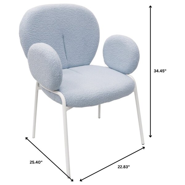 Leisuremod Celestial Boucle Dining Arm Chair, White Iron Frame with Blue Fabric - CCAW-23BU