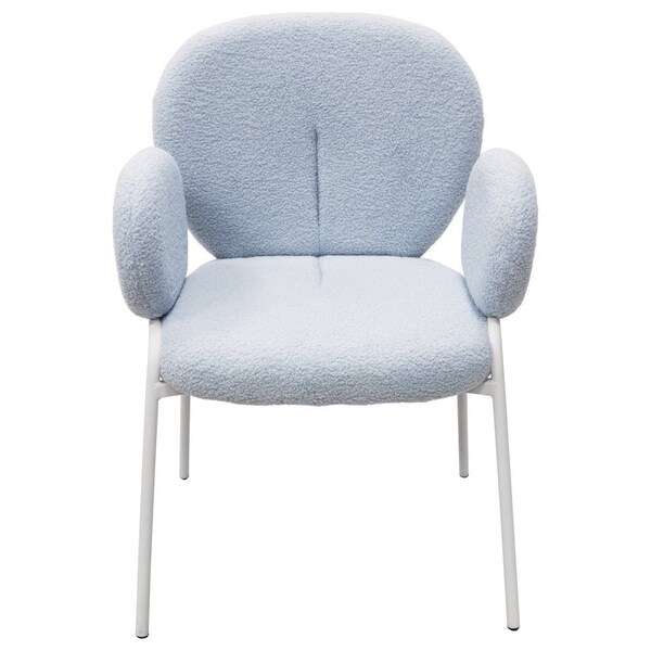 Leisuremod Celestial Boucle Dining Arm Chair, White Iron Frame with Blue Fabric - CCAW-23BU