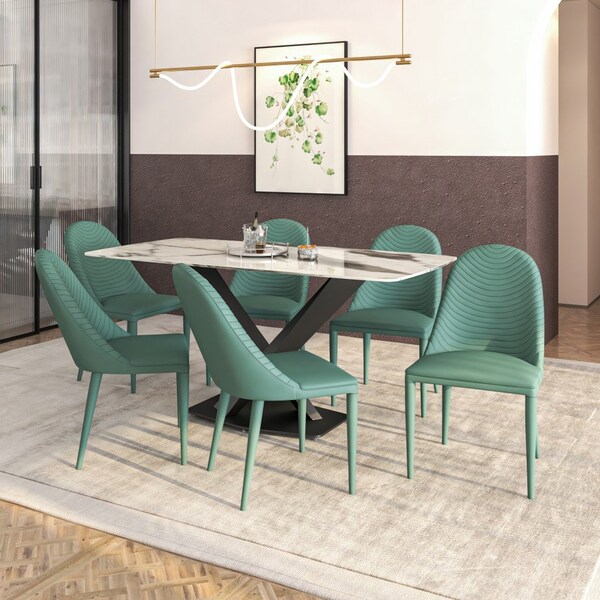 Leisuremod Seville Modern Leather Dining Side Chair with Iron Legs in Green - SC48G