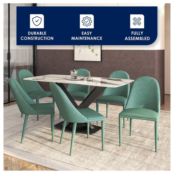 Leisuremod Seville Modern Leather Dining Side Chair with Iron Legs in Green - SC48G