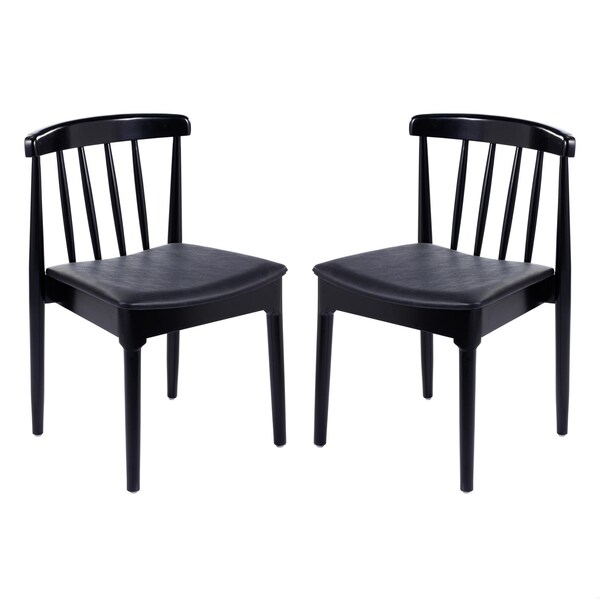 Flash Furniture Chester Solid Wood Black Dining Chairs w/Curved Spindle Backrests and Black Vinyl Seats, 2PK - 2-XU-DG-W0359-BLK-GG