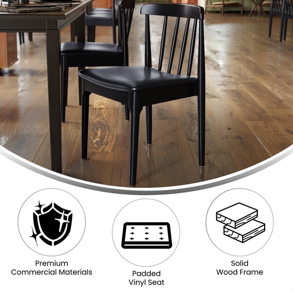 Flash Furniture Chester Solid Wood Black Dining Chairs w/Curved Spindle Backrests and Black Vinyl Seats, 2PK - 2-XU-DG-W0359-BLK-GG