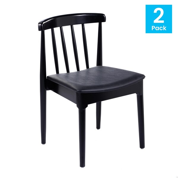 Flash Furniture Chester Solid Wood Black Dining Chairs w/Curved Spindle Backrests and Black Vinyl Seats, 2PK - 2-XU-DG-W0359-BLK-GG