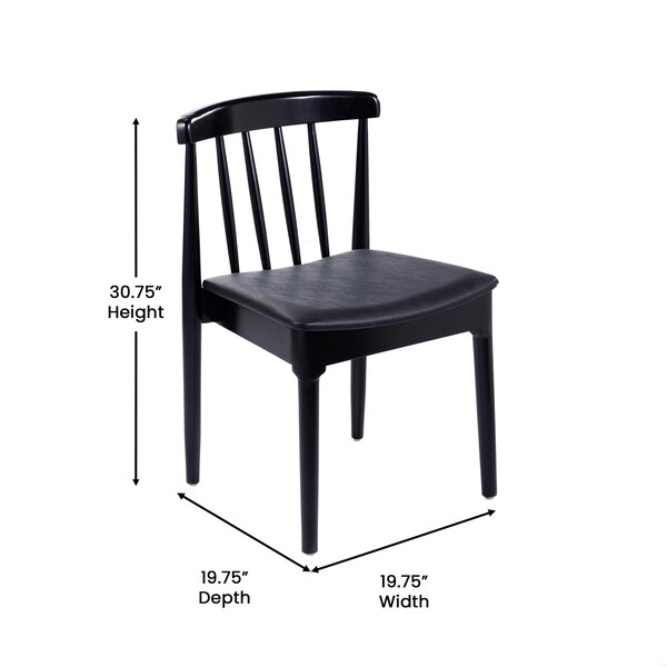 Flash Furniture Chester Solid Wood Black Dining Chairs w/Curved Spindle Backrests and Black Vinyl Seats, 2PK - 2-XU-DG-W0359-BLK-GG