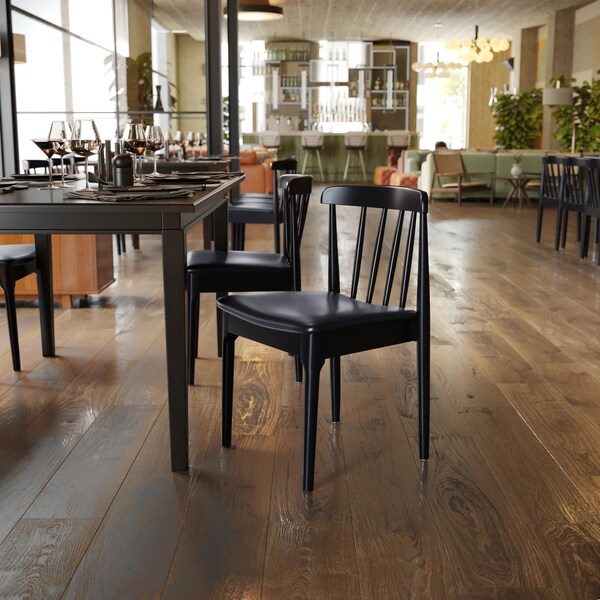 Flash Furniture Chester Solid Wood Black Dining Chairs w/Curved Spindle Backrests and Black Vinyl Seats, 2PK - 2-XU-DG-W0359-BLK-GG