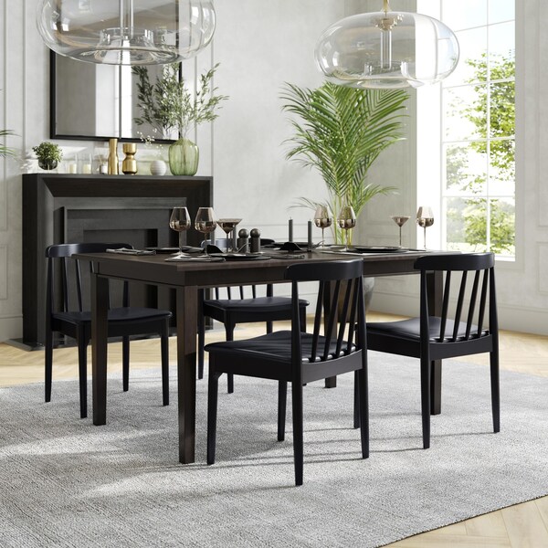 Flash Furniture Chester Solid Wood Black Dining Chairs w/Curved Spindle Backrests and Black Vinyl Seats, 2PK - 2-XU-DG-W0359-BLK-GG