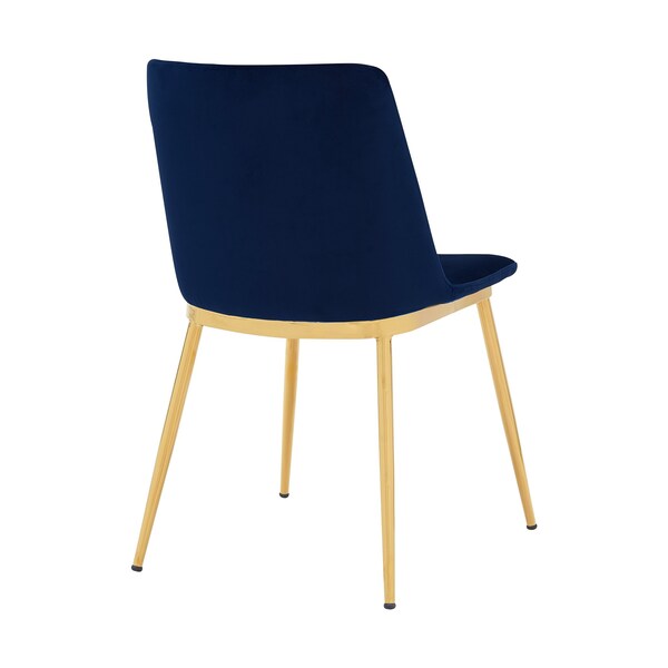 Armen Living Messina Modern Blue Velvet and Gold Metal Leg Dining Room Chairs - Set of 2 - LCMSSIGLBLU