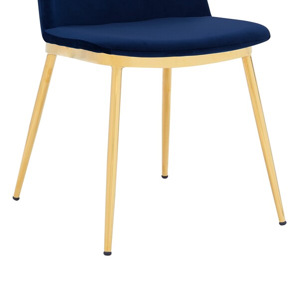 Armen Living Messina Modern Blue Velvet and Gold Metal Leg Dining Room Chairs - Set of 2 - LCMSSIGLBLU
