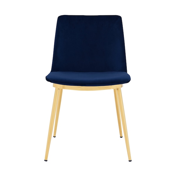 Armen Living Messina Modern Blue Velvet and Gold Metal Leg Dining Room Chairs - Set of 2 - LCMSSIGLBLU
