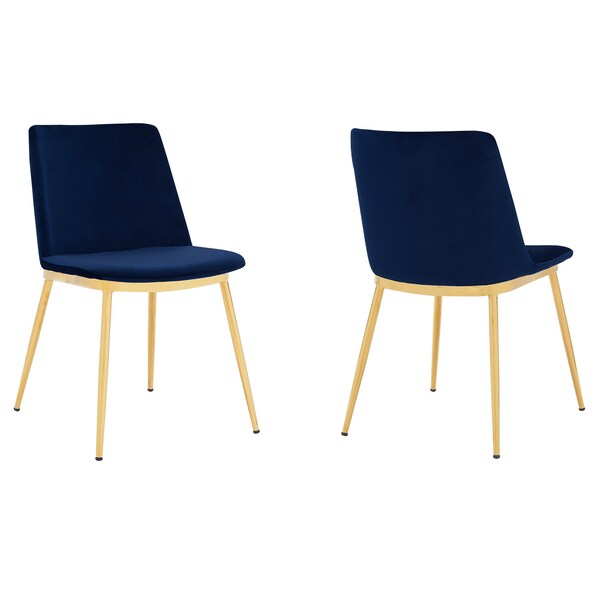 Armen Living Messina Modern Blue Velvet and Gold Metal Leg Dining Room Chairs - Set of 2 - LCMSSIGLBLU