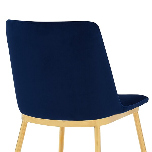 Armen Living Messina Modern Blue Velvet and Gold Metal Leg Dining Room Chairs - Set of 2 - LCMSSIGLBLU
