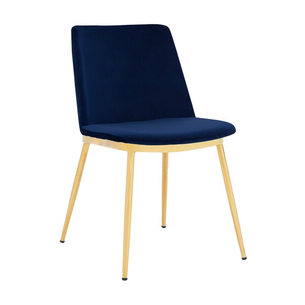 Armen Living Messina Modern Blue Velvet and Gold Metal Leg Dining Room Chairs - Set of 2 - LCMSSIGLBLU