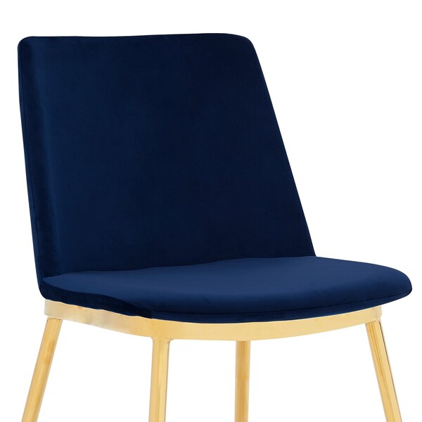 Armen Living Messina Modern Blue Velvet and Gold Metal Leg Dining Room Chairs - Set of 2 - LCMSSIGLBLU
