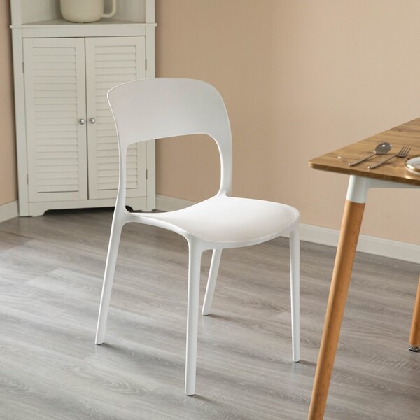 Fabulaxe Modern Plastic Outdoor Dining Chair with Open Curved Back, White - QI004227.WT