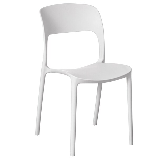 Fabulaxe Modern Plastic Outdoor Dining Chair with Open Curved Back, White - QI004227.WT