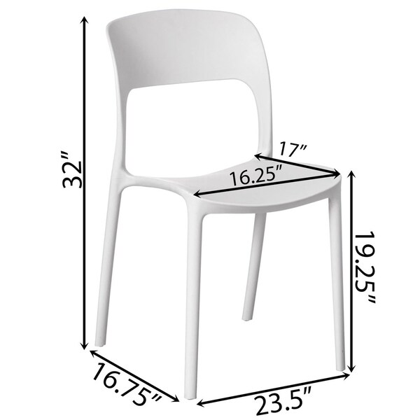 Fabulaxe Modern Plastic Outdoor Dining Chair with Open Curved Back, White - QI004227.WT